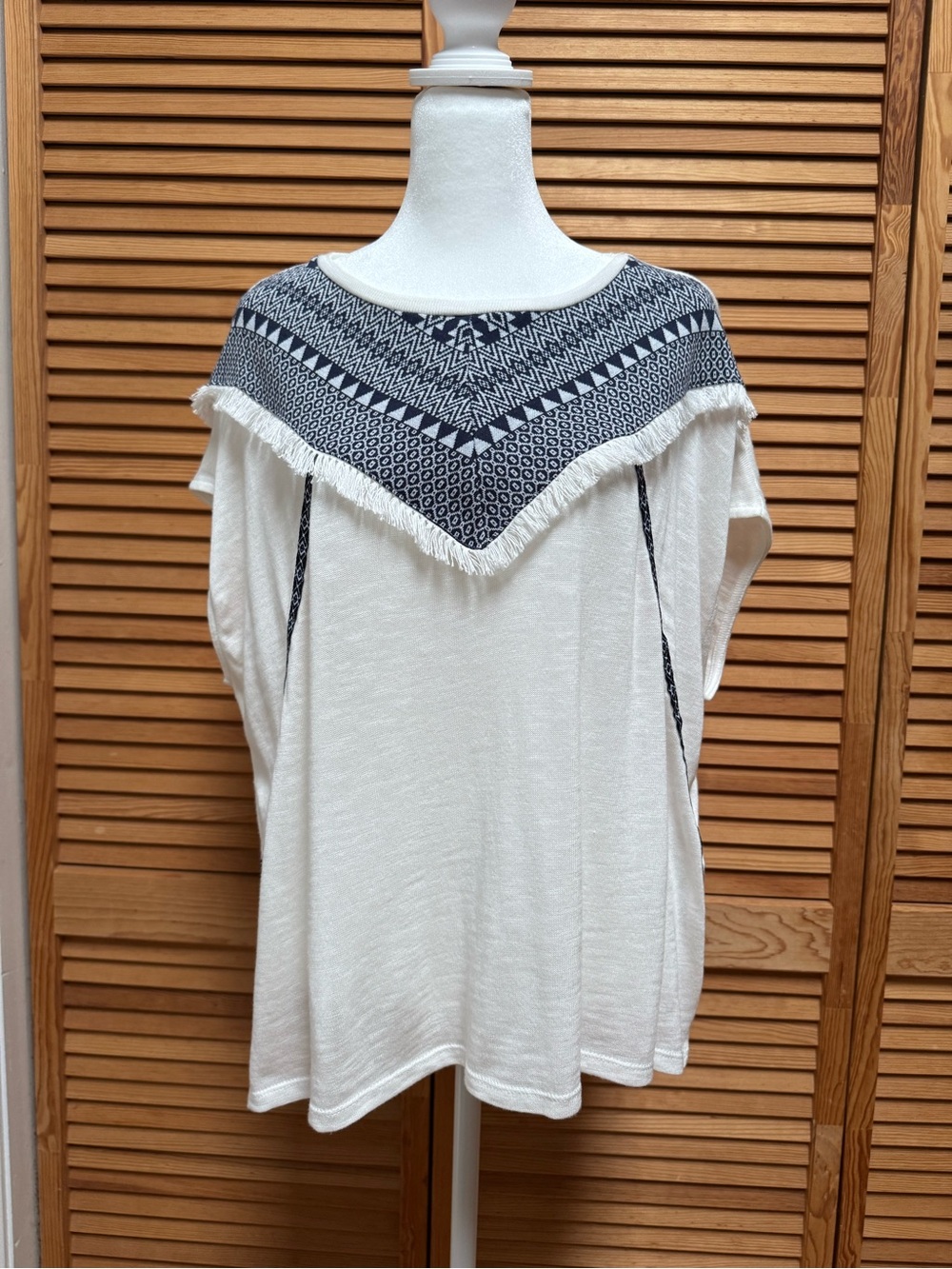 Pull&Bear Embroidered Geometric Boho Fringe Top Size S Cottagecore Festival